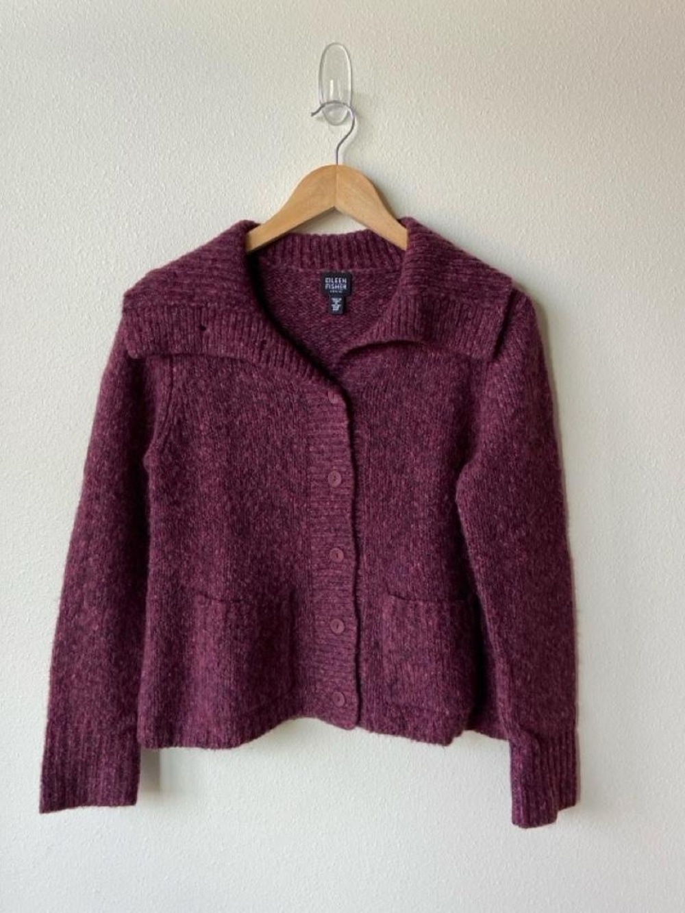Eileen Fisher Heathered Plum Wool Blend Button Cardigan - Picture 2 of 7
